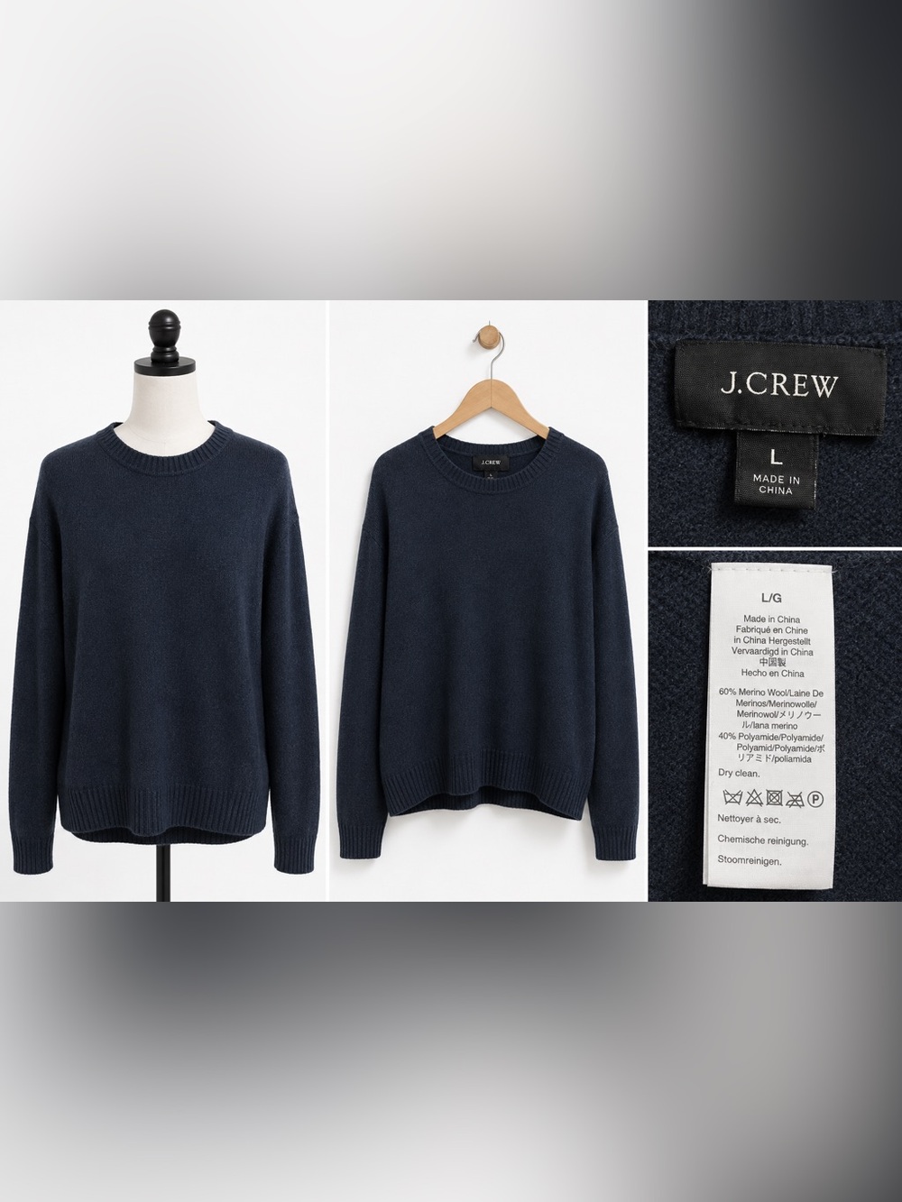 J. Crew Dark Navy Merino Crewneck Sweater
